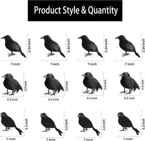 12 Packs Real Feathered Halloween Black Crows, Handmade Realistic Crow with Real Feathers Raven Birds for Yard Tree Garden Patio Indoor Outdoor Halloween Decorations in Saudi Arabia