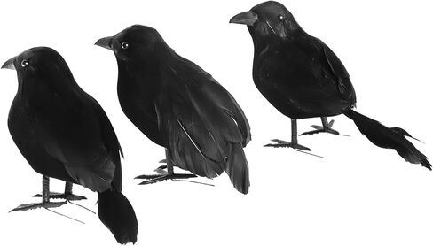 12 Packs Real Feathered Halloween Black Crows, Handmade Realistic Crow with Real Feathers Raven Birds for Yard Tree Garden Patio Indoor Outdoor Halloween Decorations in Saudi Arabia