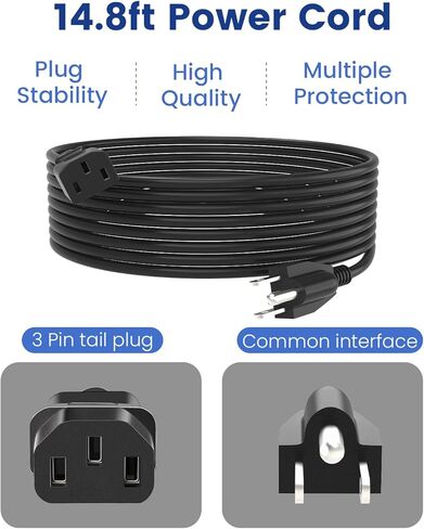 سلك طاقة بطول 14.8 قدمًا مناسب لمعظم أجهزة المشي، سلك طاقة طويل للغاية بطول 15 قدمًا لجهاز المشي، كابل طاقة ذو 3 شقوق، قابس مثبت لوسادة المشي in Kuwait