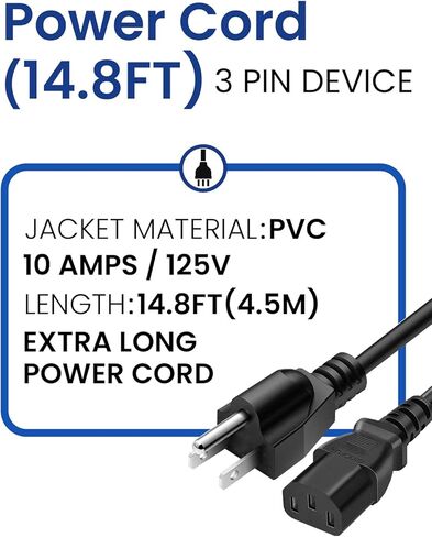 سلك طاقة بطول 14.8 قدمًا مناسب لمعظم أجهزة المشي، سلك طاقة طويل للغاية بطول 15 قدمًا لجهاز المشي، كابل طاقة ذو 3 شقوق، قابس مثبت لوسادة المشي in Kuwait