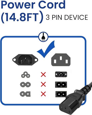 سلك طاقة بطول 14.8 قدمًا مناسب لمعظم أجهزة المشي، سلك طاقة طويل للغاية بطول 15 قدمًا لجهاز المشي، كابل طاقة ذو 3 شقوق، قابس مثبت لوسادة المشي in Kuwait