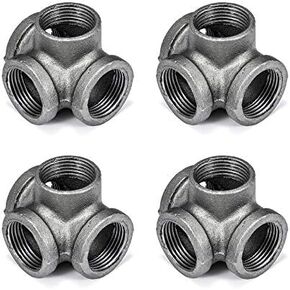 3/4" 4-Way Side Outlet Tee, Home TZH 4-Pack 4-Way Corner Cast Black Malleable Iron Pipe Fitting for Industrial Pipe, Furniture and DIY Decoration (4, 3/4")