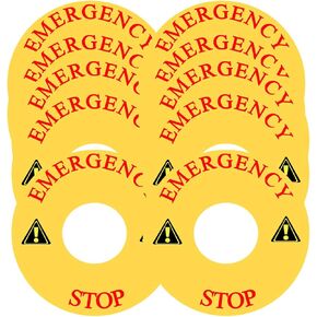 Emergency Stop Warning Sign Equipment Emergency Stop Label Sticker, Emergency Stop Button Cover Signs Decals Stickers Caution Safety Warning Sign (10 Pcs)
