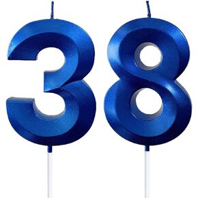 2.76" 38th 83rd Number Candles Birthday Gifts for Women Men Birthday Decorations Birthday Candles Numbers Happy Birthday Candles for Cake 2 Candle for Women for Men (Blue)