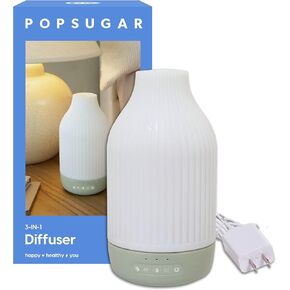 POPSUGAR 3-in-1 Aromatherapy Essential Oil Diffuser for Rooms and Home, Humidifier with Light and Natural Sound Settings, Auto Shut Off
