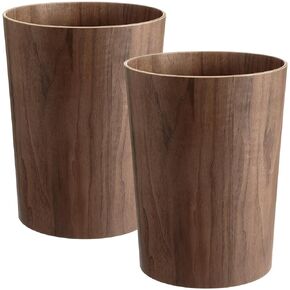2 Pack 2.3 Gallons Wood Trash Can Wastebasket Natural Wood Round Wastebasket Small Trash Bin for Home, Office Under Desk, Kitchen, Bedroom, Den, Hotel,Room