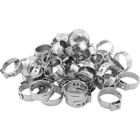 50PCS Stainless Steel Ear Clamp 17.5mm Single Ear Clamp Round Type Clamp for Tubing Oil Pipe Fastening Clamps for PEX Tubing Pipe Fitting Connections for Air Conditioning Systems Water Heaters
