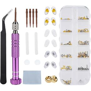 Upgraded Version Eyeglass Repair Kit with Various Eyeglasses Repair Screws, Ear Clips, Nose Pads, Tweezers and Magnetic Screwdrivers for Watch, Glasses and Sunglasses Repairs