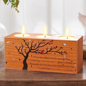 Sympathy Gift, Memorial Wooden Candle Holder 3 Votive Tea Light, Memorials Cardinals Gifts for Loss of Loved One, Bereavement Remembrance Gift Ideas for Loss Mother Father