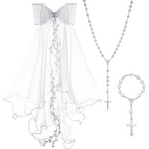 Girls First Communion Veil White Pearl Flower Crown Communion Veil