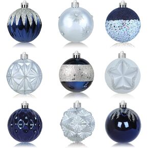 AMS 18ct 80mm Christmas Ball Shatterproof Large Hanging Ball Ornaments in a Gift Box Ideal for Xmas Decorations (3.15'', Blue+Silver)