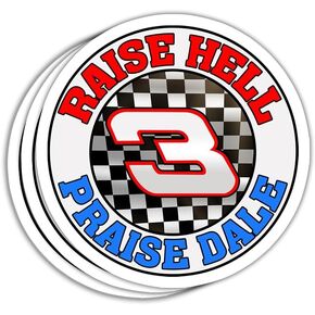 SODAVA 3Pcs Raise Hell Praise Dale Sticker, Racing Legend Earnhardt Sr Race Track No. 3 Stickers for Laptop Water Bottle Phone Accessory Boat Car Bumper Window Helmet, Stickers 3"x4".