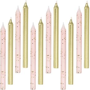 Glitter & Metallic Gold Candles - 3.25", 12 Pieces - Elegant Decorative Candles for Birthdays, Weddings & Special Occasions