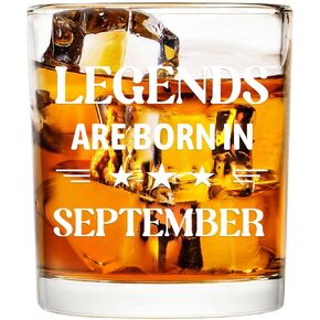Futtumy Legends Are Born In September, 10 Oz Whiskey Glass, Birthday Gifts for Men, September Birthday Gifts, 40th 50th 60th Mens Birthday Gift Ideas for Dad Grandpa Husband Son Uncle Coworkers