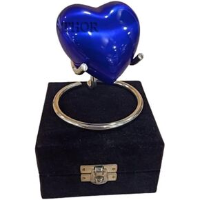 Beautiful Blue Heart Cremation Urn Heart Shape Urn for Ashes/Heart Keepsake Urn with Stand & Box/Small Urn for Human Ashes/Honor Your Loved One Perfect Mini Urn for Adults