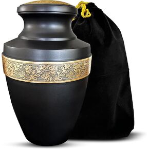 Urn for Ashes Adults Male and Female, Beautiful Cremation Urns for Human Ashes, Sturdy & Protective Aluminum, Urns for Human Ashes Adult Man, 200 lbs Capacity, Black