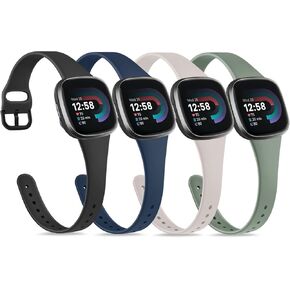 Tobfit Slim Sport Bands Compatible with Fitbit Versa 4 Bands/Fitbit Versa 3 / Sense/Fitbit Sense 2 Watch Bands for Women Men, Soft Silicone Waterproof Straps Replacement Wristbands (4 Pack)