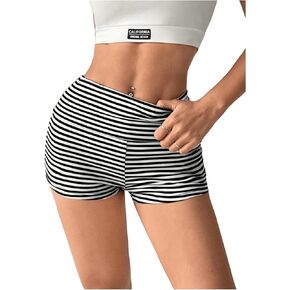 Floerns Women's Running Striped High Waist Mini Shorts Workout Athletic Leggings Shorts