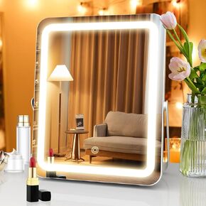 Vanity Mirror with Lights, 11" x 14" LED Makeup Mirror with Smart Touch 3 Colors Dimmable, 360° Rotation, Square Corner