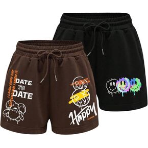 WDIRARA Women's 2 Pieces Letter Print Figure Graphic Drawstring Waist Casual Shorts