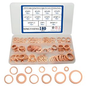 XINGYHENG 180Pcs 15 Kinds Copper Sealing Washers Copper Flat Gasket Oil Sealing Washer Box M5 M6 M8 M10 M12 M14 M16 M20