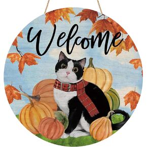 ترحيب سقوط القط علامة الباب اليقطين مابل ليف الخشب الباب شماعات للخارجية خارج الشرفة الموسمية الخريف الخريف مزرعة خشبية داخلي الجدار شنقا الديكور in Kuwait