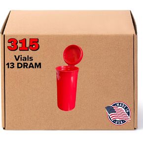 13 Dram Red Pop Tops - Airtight Vials - BPA Free Plastic Medical Grade Prescription Bottles for Pills Flowers Supplements, Wholesale Bulk Pack - 315 Count