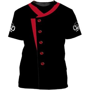 Mens 3D Print Chef T-Shirt Short Sleeve Chef Coat Chef Jacket Pattern Quick Dry Cook Shirt BBQ Shirt