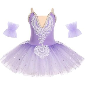 AFAVOM Ballet Leotards for Girls Lace Flower Camisole Leotard Skirt Performance Swan Ballet Dance Dress Ballerina Dancewear