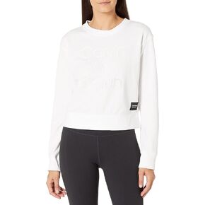 Calvin Klein Performance Women's Embroidered Calvin Logo Long Sleeve Crew Neck Pullover, White, M