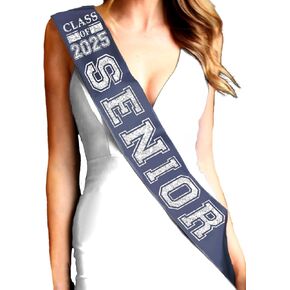 RhinestoneSash Senior 2024 PREMIUM GRADE SATIN Sash - Class of 2025 Navy Blue Gift - High School Sports Team Supplies