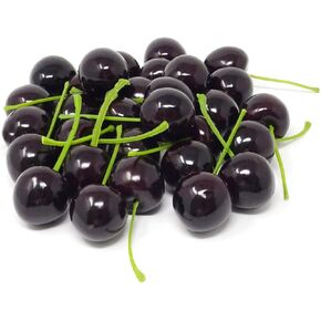 yueton 30PCS 2.5cm/1inch Lifelike Artificial Cherry Realistic Fake Fruit Cherries Simulation Fruit Model Props for Home, Garden, Display Cabinet, Photography, Christmas, Harvest Festival Decoration