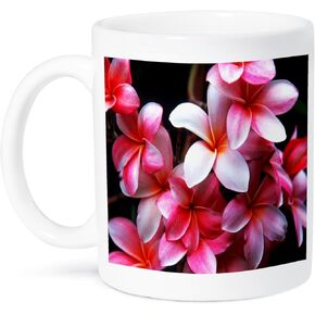 3dRose mug_62165_2 "Hawaiian Fuchsia Colored Plumeria Flowers" Ceramic Mug, 15 oz, Multicolor