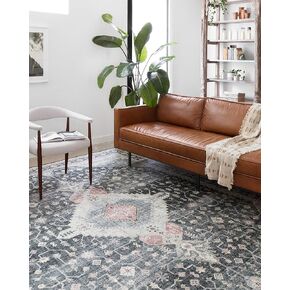 Loloi II Skye Collection SKY-02 Charcoal / Multi 2'-6" x 7'-6", .13" Thick, Runner Rug, Soft, Durable, Vintage Inspired, Distressed, Low Pile, Non-Shedding, Easy Clean, Printed, Living Room Rug