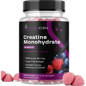 Sugar Free Creatine Monohydrate Gummies - Vegan Creatine Gummies for Men & Women with 3000mg per 3 Creatine Chews Supports Energy & Recovery - Gluten Free & Non-GMO - Wild Berry Flavor (30 Servings)