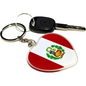 JAVD Peru Flag Keychain Peruvian Heart Love Key Ring (2 Pack)