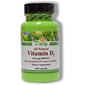 Daily Manufacturing Vitamin D3 5000 IU (125 mcg) 100 Vegetarian Capsules