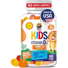 SUNNY SAM Vitamin D3 Gummies 1000 IU for Kids & Adults - Immune Support Chews with Natural Flavor - Vegetarian, Gelatin-Free Immune Support Vitamins for Children