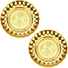 Hbluefat 2PCS Round Serving Tray, Stainless Steel Circle Vanity Decorative Tray,12In Jewelry Perfume Key Makeup Organizer for Home Coffee Table Bathroom Countertop Kitchen (Golden)