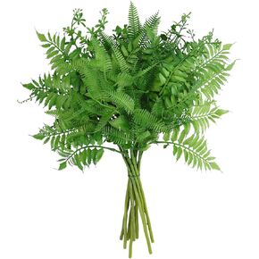 12pcs Artificial Boston Fern Plants Faux Greenery Eucalyptus Stems for Home Garden Office Floral Arrangements Table Centerpieces Indoor Outdoor Décor