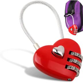 Wire Rope Locker,Mini Love Heart Lock,Red Heart Padlock, Mini Locker Lock Code Lock,Bags/Suitcase/Lockers/Backpacks/Jewelry Boxes Wire Rope 3-Digit Code Combination Padlock for Travel