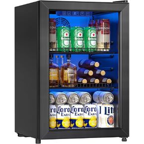 Beverage Refrigerator and Cooler, 3.2 Cu.Ft Mini Fridge with Glass Door for Soda Beer or Wine, Freestanding Small Drink Dispenser, Digital Temperature Control, Home, Bar, Office.