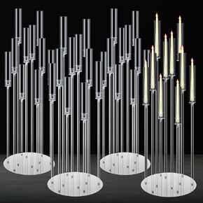 Tessco 4 Packs 10 Arm Floor Candelabras Wedding Candle Holders Acrylic Candle Table 46.6'' Modern Clear Candelabra with Removable Lampshade Fit 0.8 LED Centerpieces for Wedding Party Home Decoration