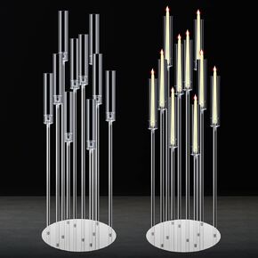 Tessco 4 Packs 10 Arm Floor Candelabras Wedding Candle Holders Acrylic Candle Table 46.6'' Modern Clear Candelabra with Removable Lampshade Fit 0.8 LED Centerpieces for Wedding Party Home Decoration