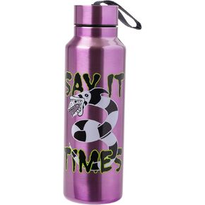 Silver Buffalo Beetlejuice “Say it three times" Stainless Steel Water Bottle with Strap Featuring Sandworm, 27 Ounces