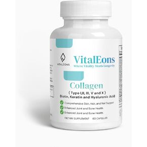 Collagen for Women & Men - Type I, II, III, V, X, Collagen Capsules Enhanced with Biotin, Keratin & Hyaluronic Acid - Comprehensive Skin, Hair & Nail Support, Joints Dietary Supplement - 60 Capsules