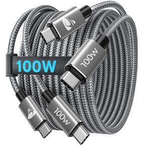 Aioneus USB C Cable [2-Pack 6.6ft] 100W USBC to USBC Fast Charging Cable Braided Type C to Type C Charger Cord 5A Compatible with iPhone 15 Pro Max Plus Samsung S24 Ultra S23 iPad Pro MacBook Pro/Air