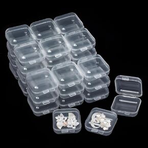 ISKYBOB 36 Pieces Mini Clear Jewelry Box, Travel Jewelry Storage Cases Portable Earring Organizer Tiny Plastic Containers with Lids for Beads, Rings Holder, 1.37 x 1.37 x 0.7 in