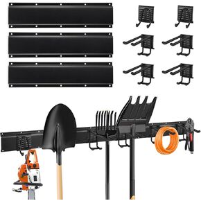 Garage Tool Organizer Wall Mount-Heavy Duty Garden Tool Organizer 48 Inches with Adjustable Hooks,Max 440Lbs Yard Tool Organizer for Garage,Garage Tool Storage Rack for Rake Broom Snowboard,Black