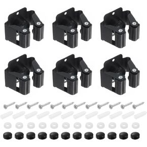 uxcell 12pcs Mop Broom Holder Wall Mount, 304 Stainless Steel Mop and Broom Holder, Wall Mounted Broom Hanger for Bathroom, Kitchen, Office, Black